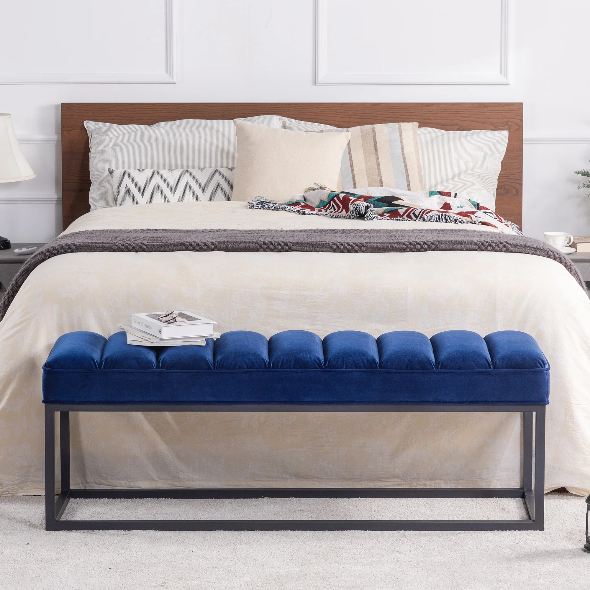 Modern Metal Base Upholstered Bench for Bedroom for Entryway