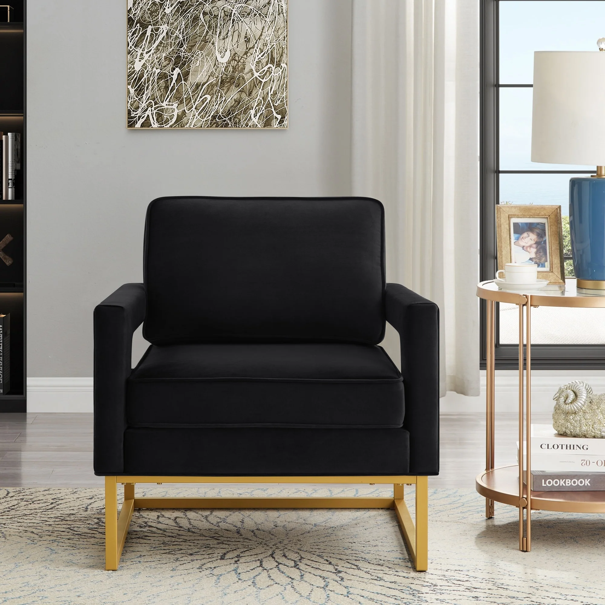 Modern Style Accent Chair with Gold Metal Base