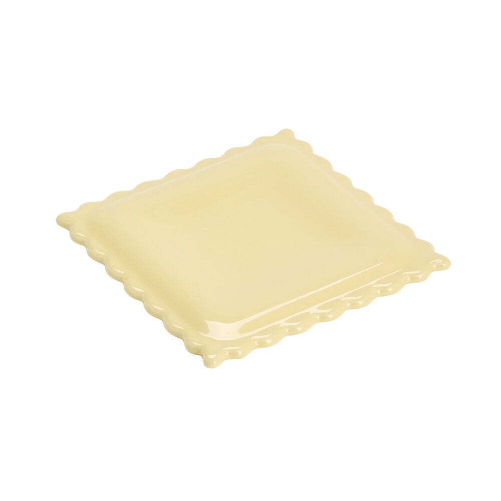 Repose-cuillère forme raviole carré céramique beige 15x15cm