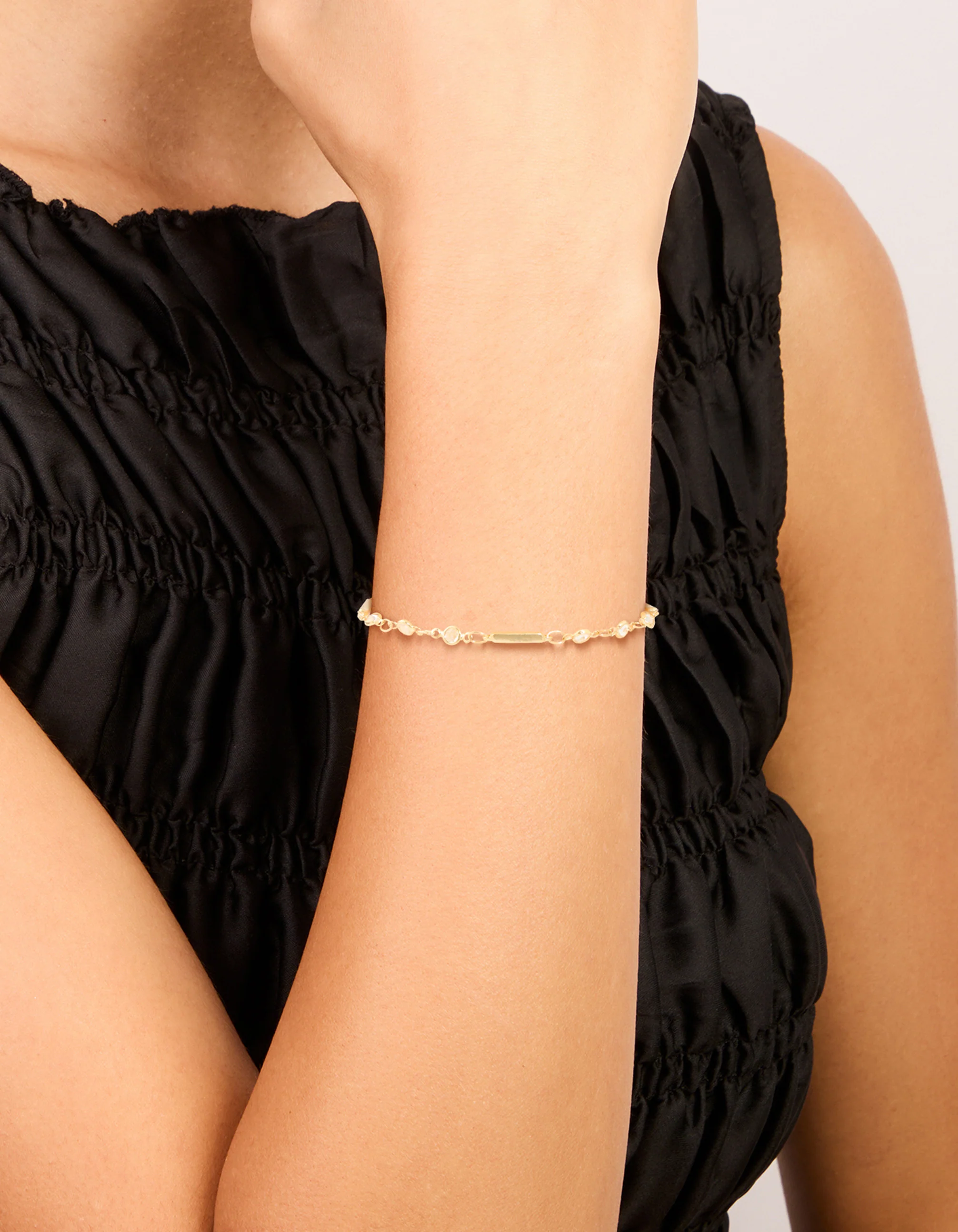 Gold Plated Cubic Zirconia Bar Chain Bracelet