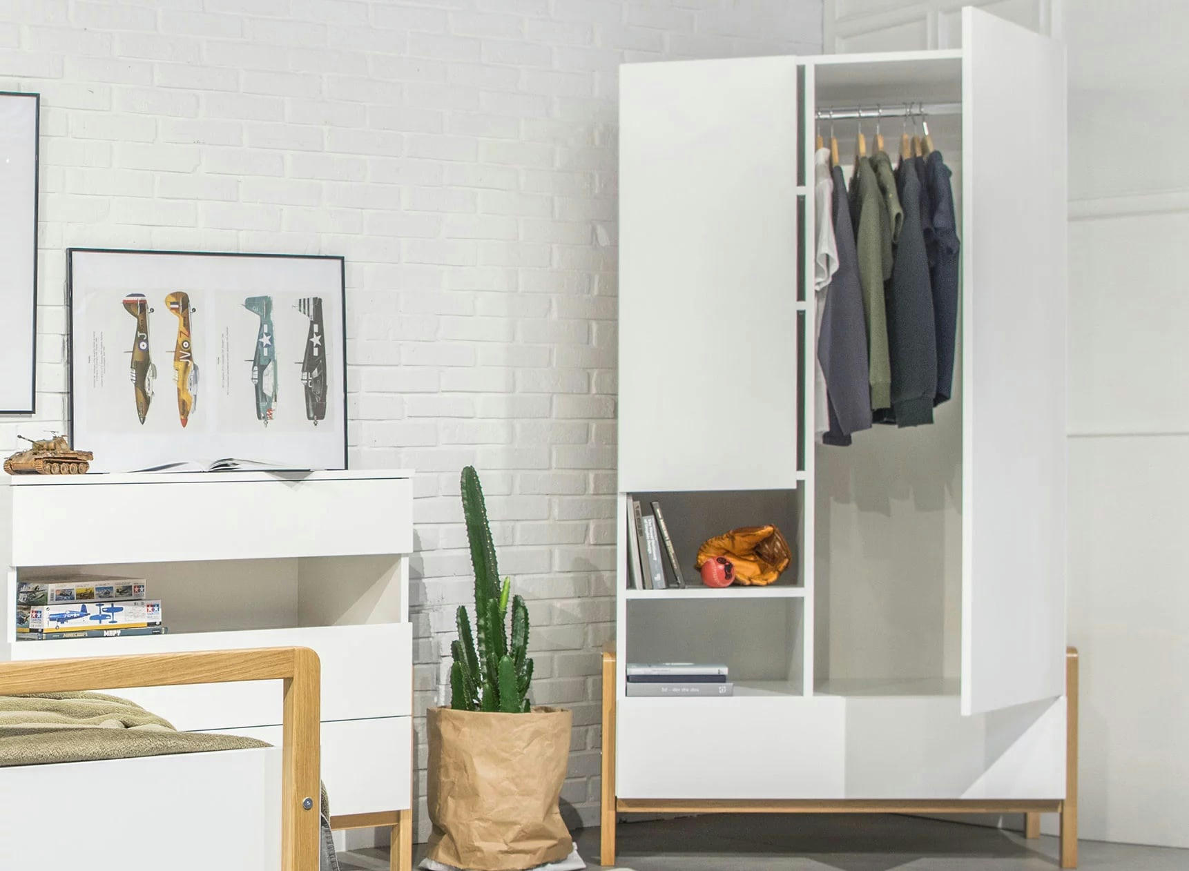 ADAM - Armoire 2 portes 1 tiroir Blanc et Chêne