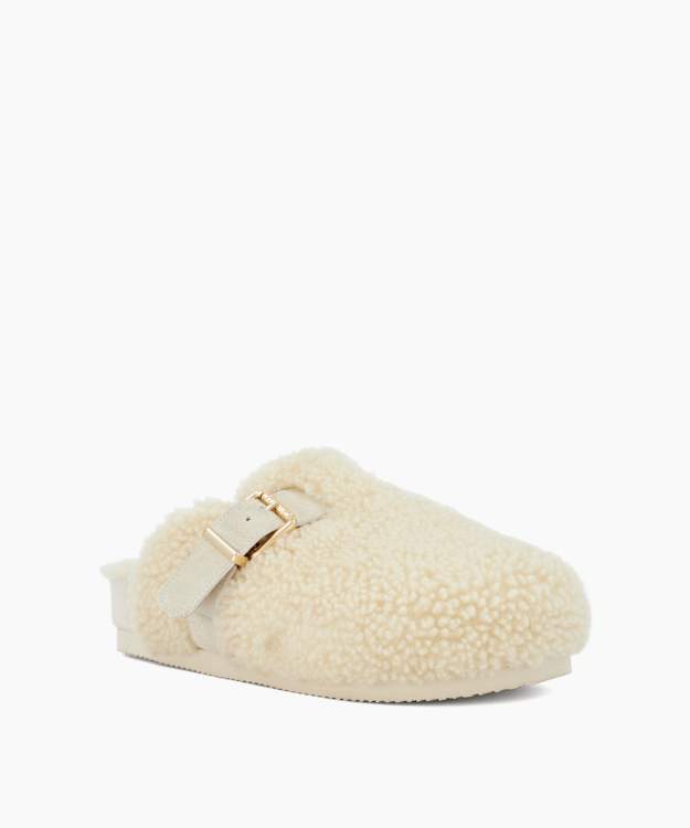 Wilde Ecru - Buckle-Detail Sheepskin Slippers