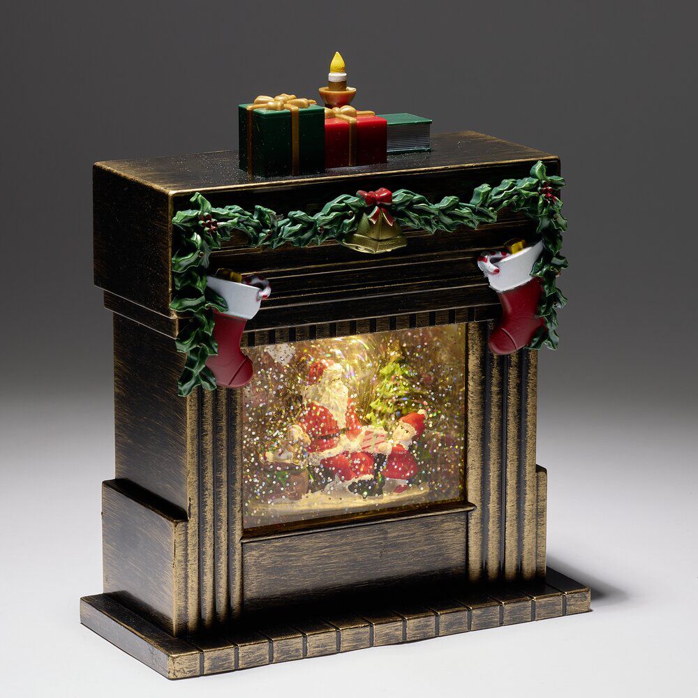 Boule à neige lumineuse scène Père No&euml;l dans sa cheminée 17x10xH26,5 cm