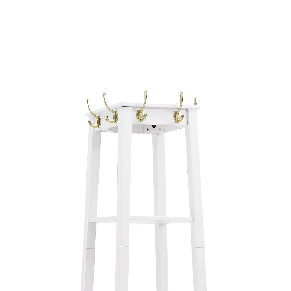 Pyramid Shaped Wooden Hall Tree with Bottom umbrella basket, White