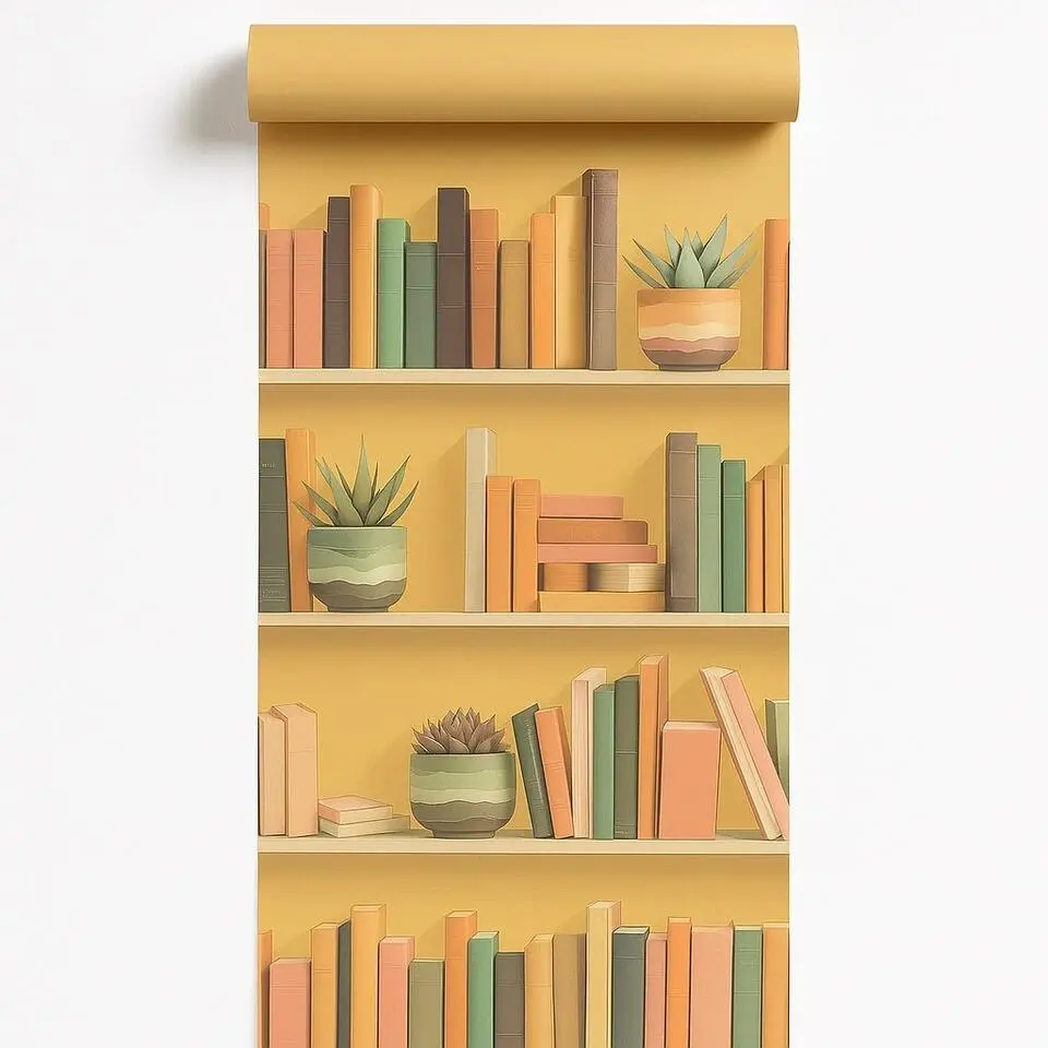 Dutch Wallcoverings Vliesbehang Artifice boeken/planken - geel - 10,05m x 53cm