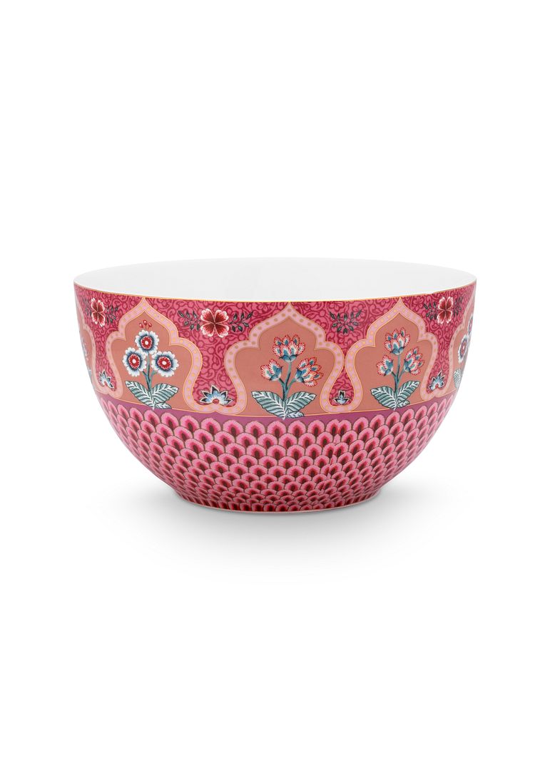 Pip Studio Flower Festival Scallop Deco Kom - Servies - Serveerschaal - Donkerroze - 18cm