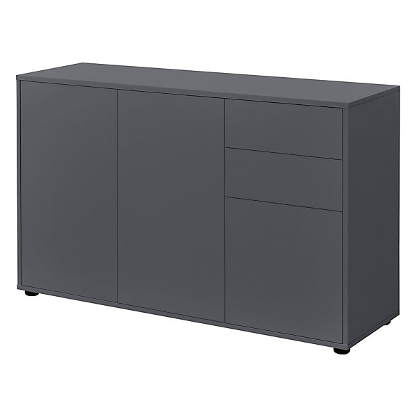 Commode Paarl avec 2 Tiroirs 3 Portes 74 x 117 x 36 cm Gris Foncé Mat en.casa