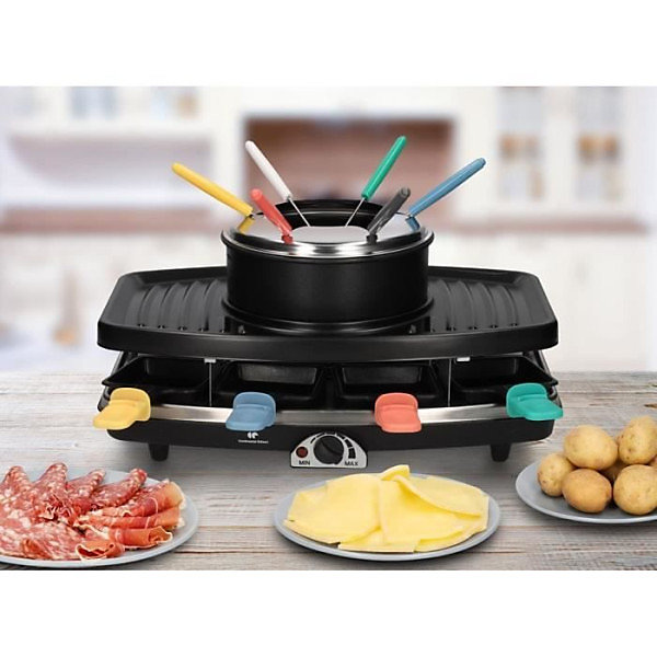 Appareil a Raclette CONTINENTAL EDISON CERFG86Bet fondue 8 personnes - Noir