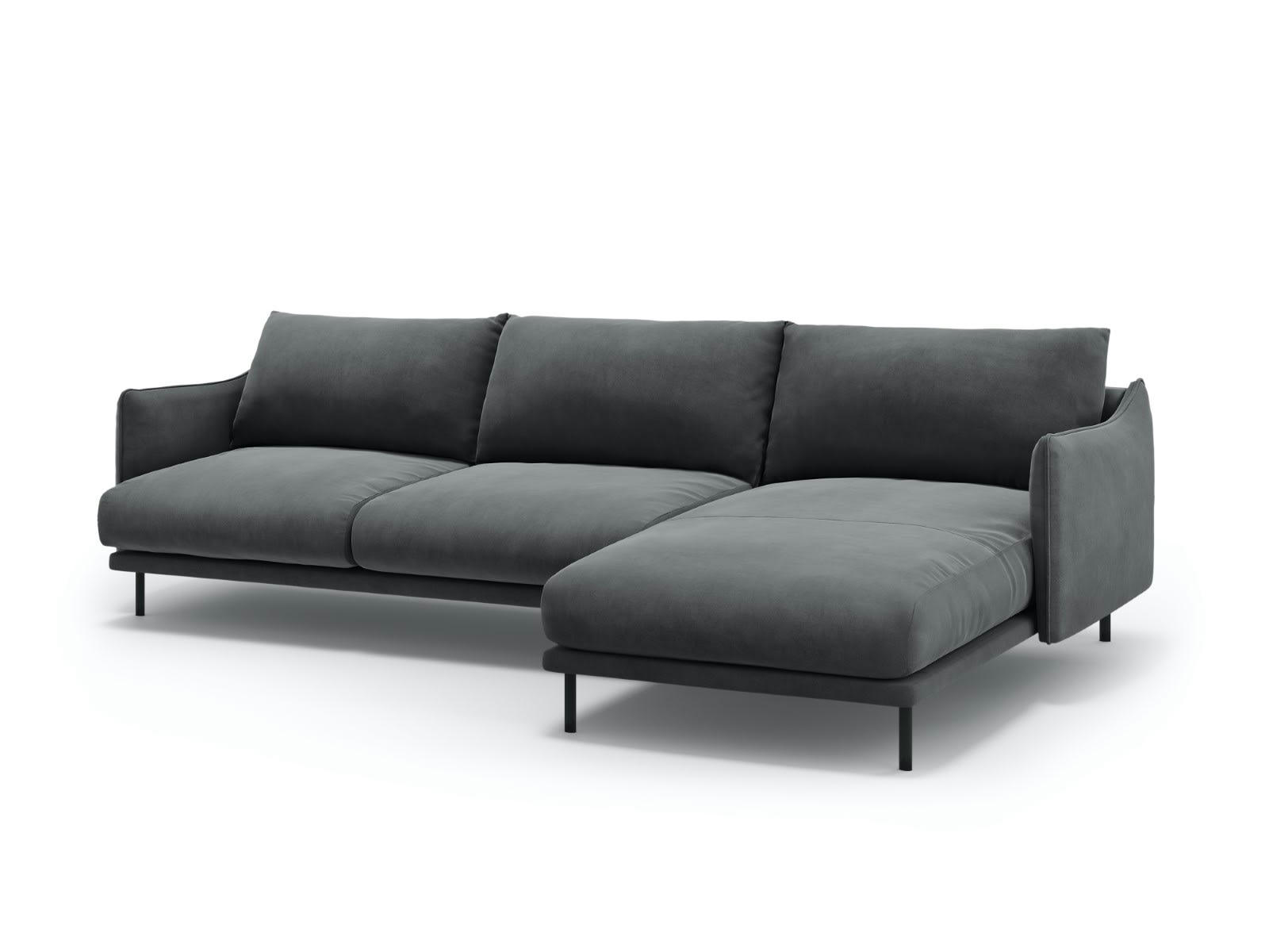 PARIS - Canapé D'Angle Droit 5 places en Velours Gris Clair