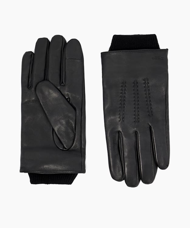 Olinee Black - Rib-Trimmed Leather Gloves