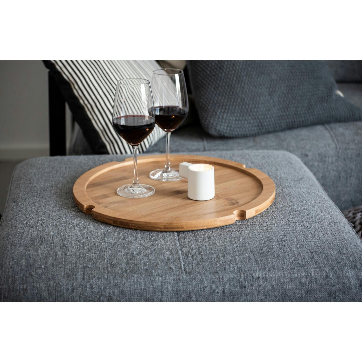 BAHARI - Table d'appoint en bambou avec panier en polyester gris et beige