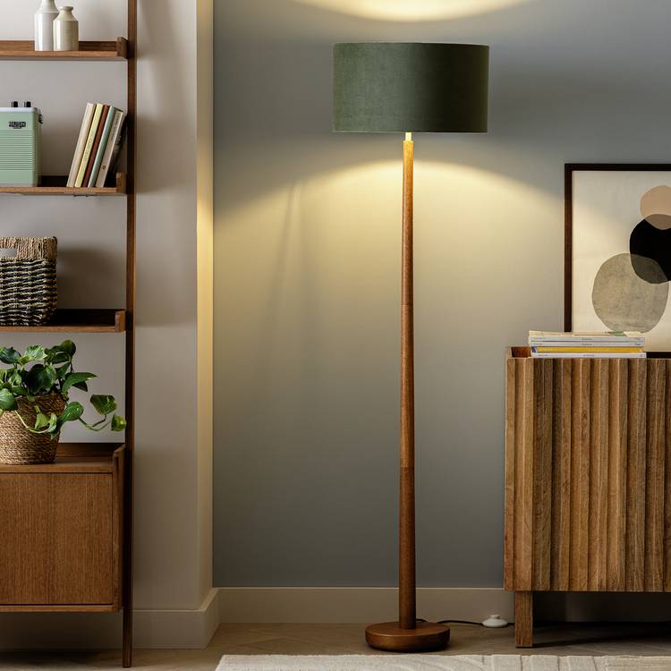 Habitat Tapered Wood Floor Lamp - Walnut & Green