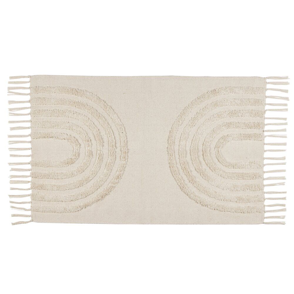 Tapis rectangulaire coton motif tufté arc en ciel beige uni 90x60 cm