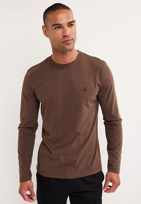 Mens Chocolate Brown Cotton Long Sleeve T-Shirt