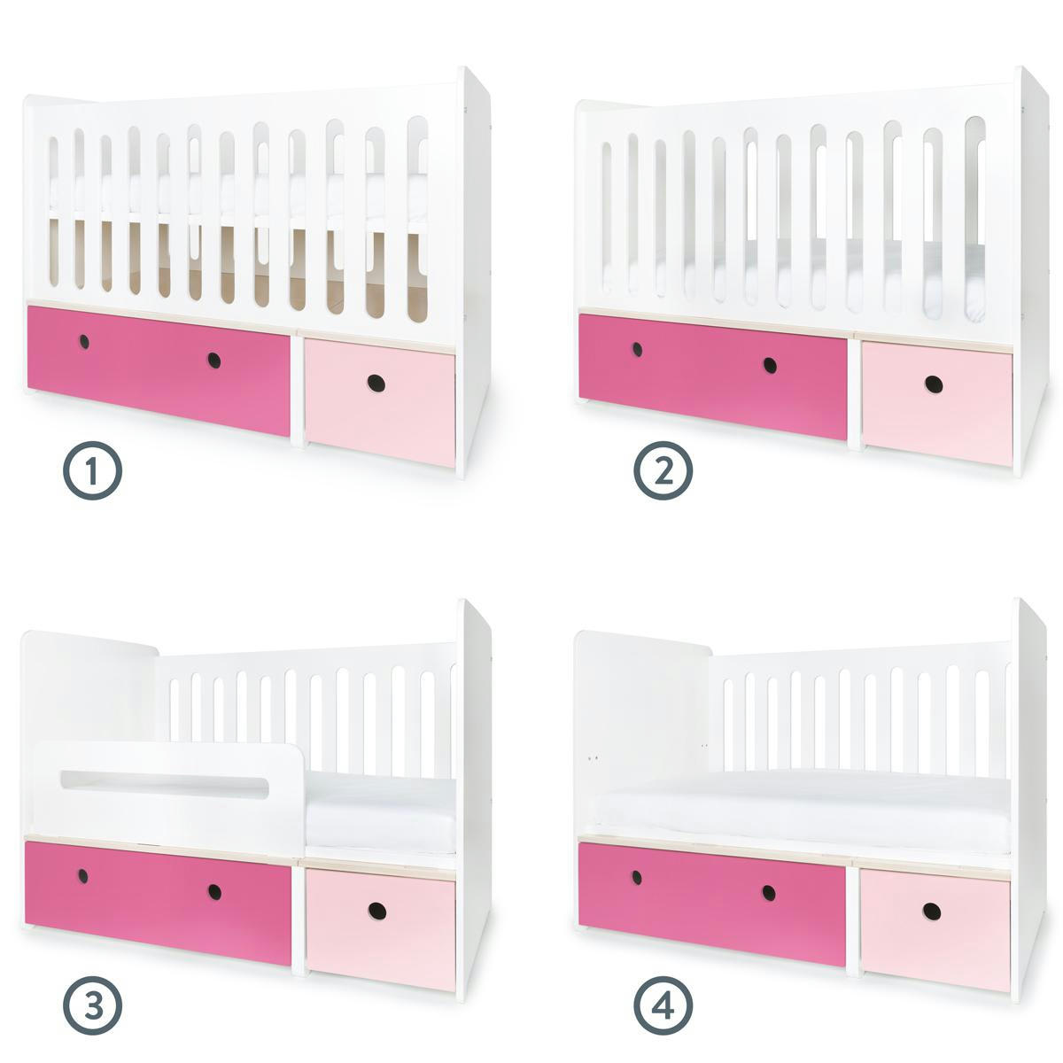 COLORFLEX - Lit bébé évolutif 70x140cm façades rose pastel-fushia