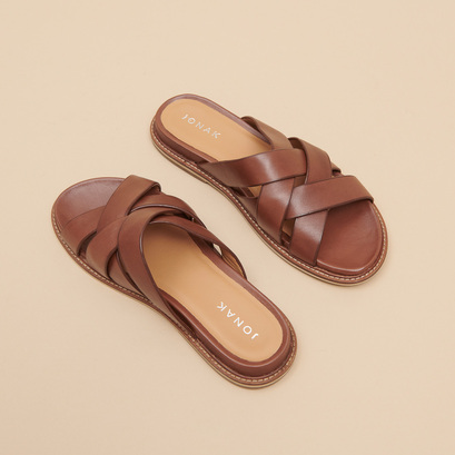 Mules à brides largesen cuir cognac | ALEXANDRE