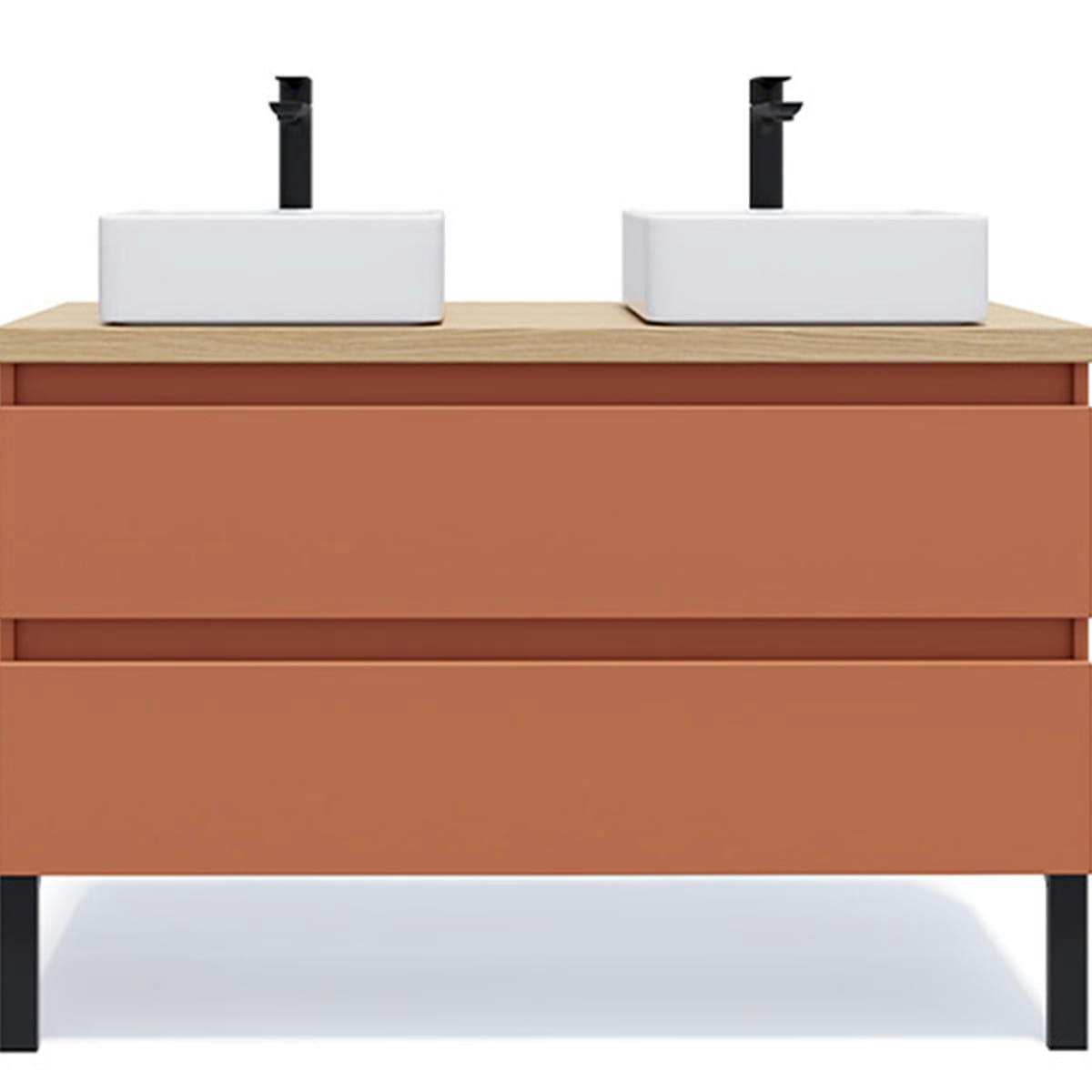 HUDSON - Meuble salle de bain 2 vasques posées 120cm 2 tiroirs Terracotta