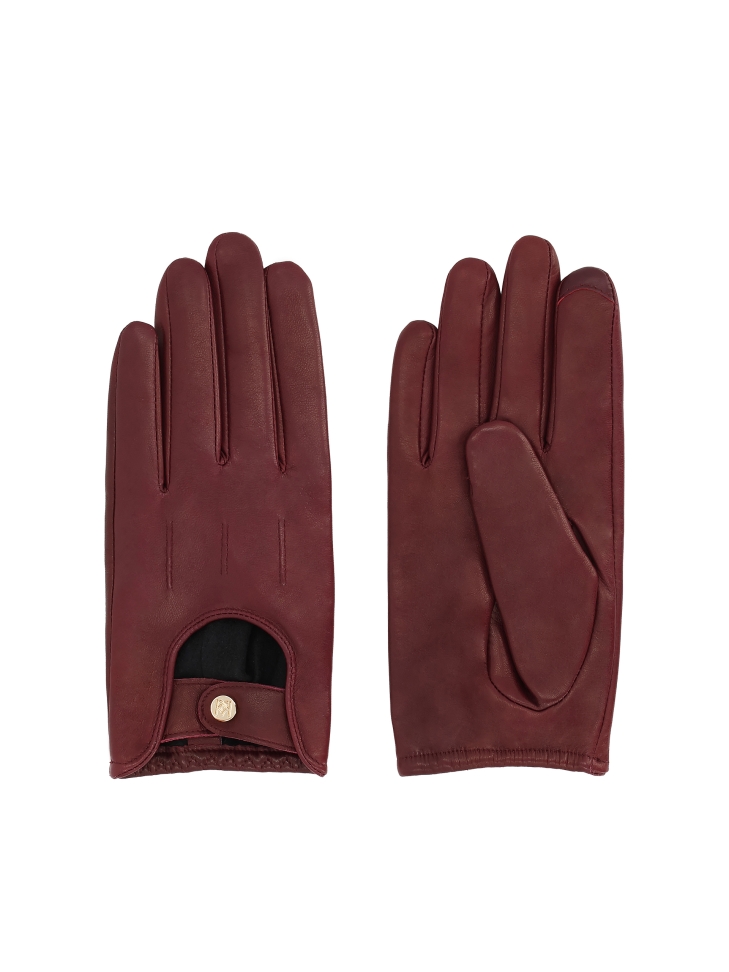 Maroon leather gloves with touch screen function