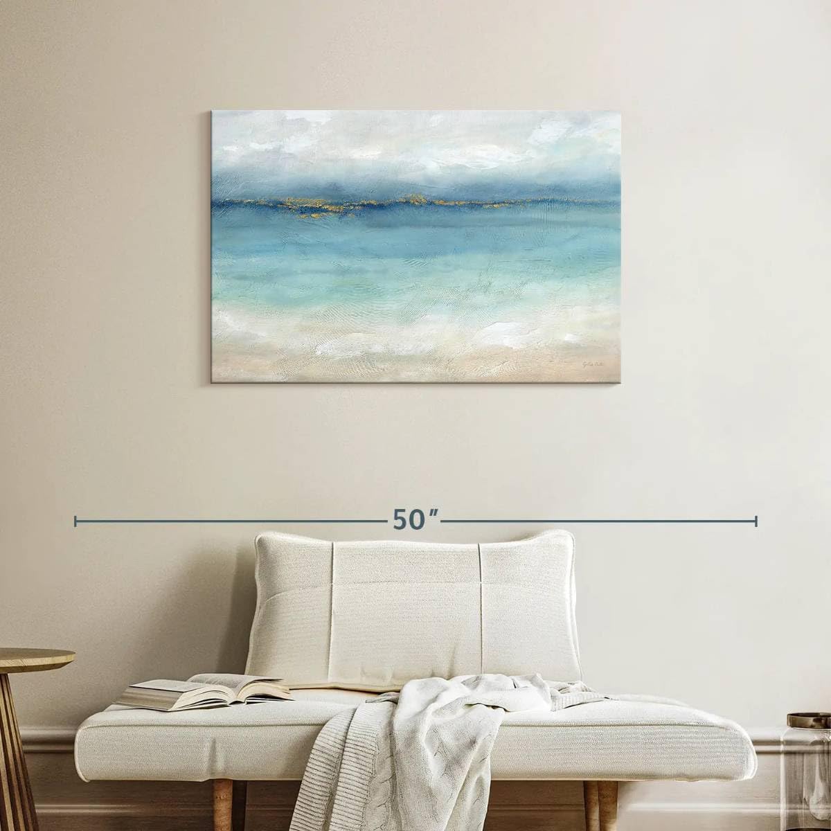 ElephantStock Serene Sea Landscape Wall Art - Horizontal Wrapped Canvas - 1-Piece Hallway Wall Decor - Painting Beach Canvas Print - Blue and White Decor for Wall by Cynthia Coulter - 36 X 24
