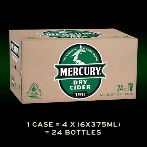Mercury Dry Cider, Full Flavoured with a Smooth Dry Finish, Crisp & Refreshing, 5.2% ABV, 375mL (Case of 24 Bottles)