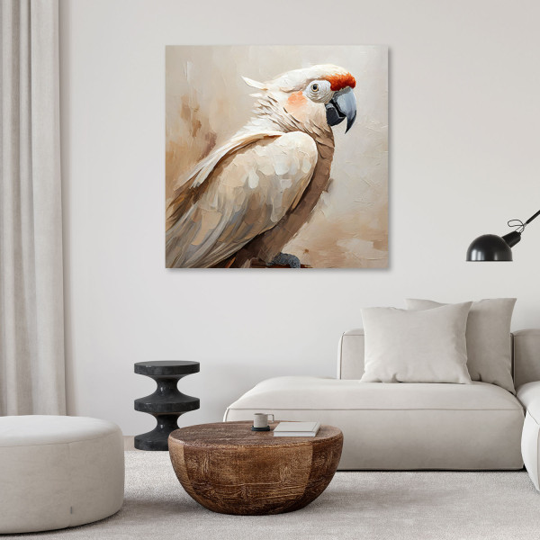 Feeby Obraz, Papuga ptaki beżowy malowany 30x30