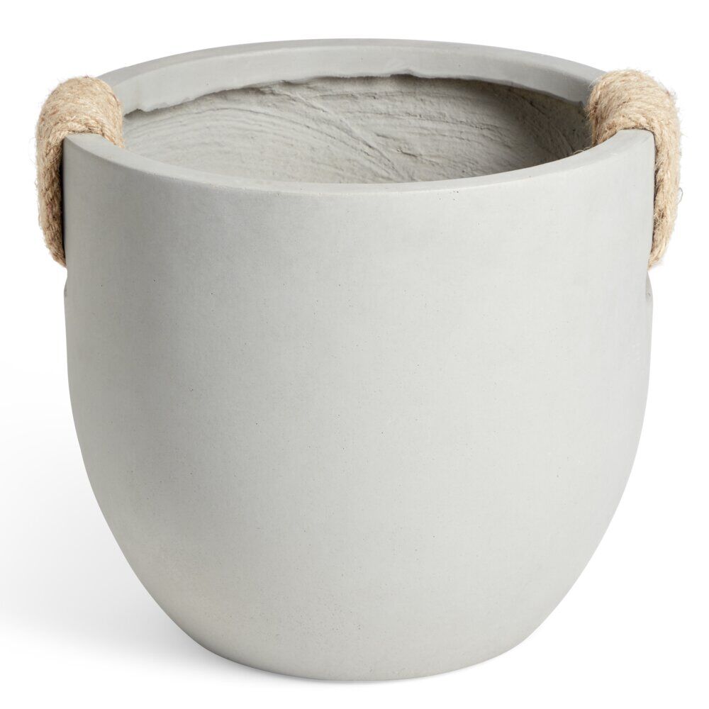 Pot fibre d'argile rond gris poignée en corde Ø30xH24cm