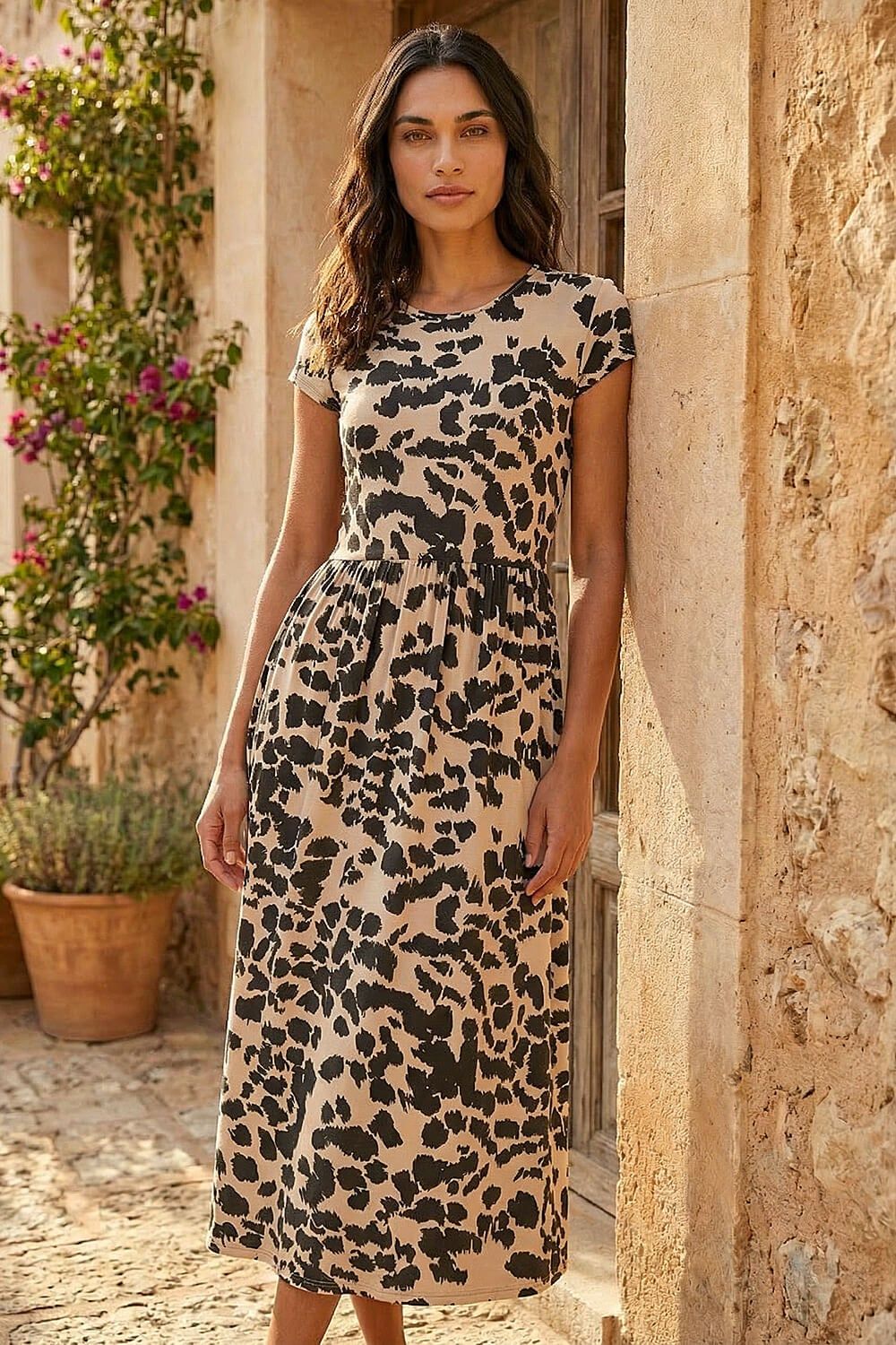 Roman Abstract Print Stretch Midi Dress