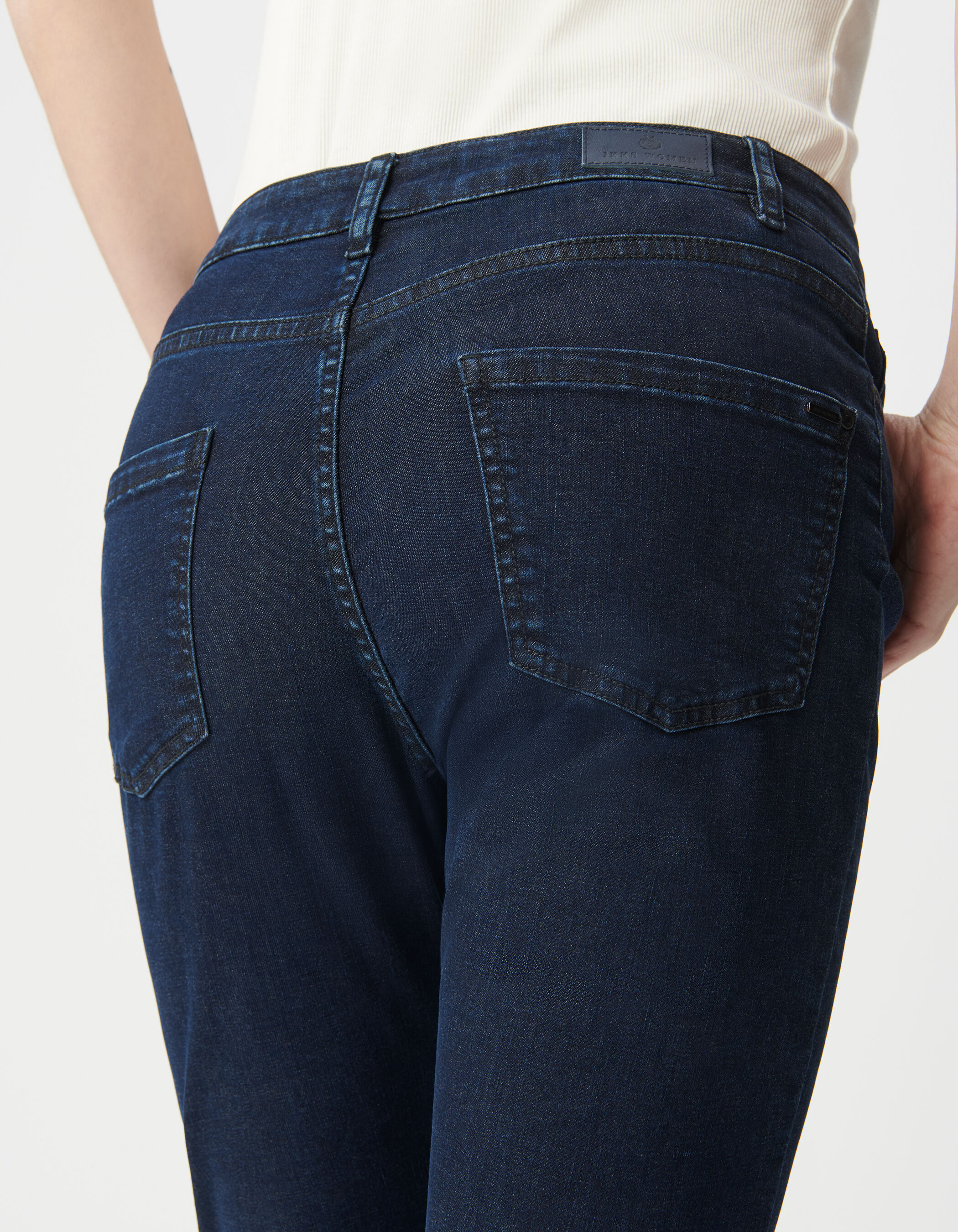 Jean droit bleu foncé powerstretch cropped Femme