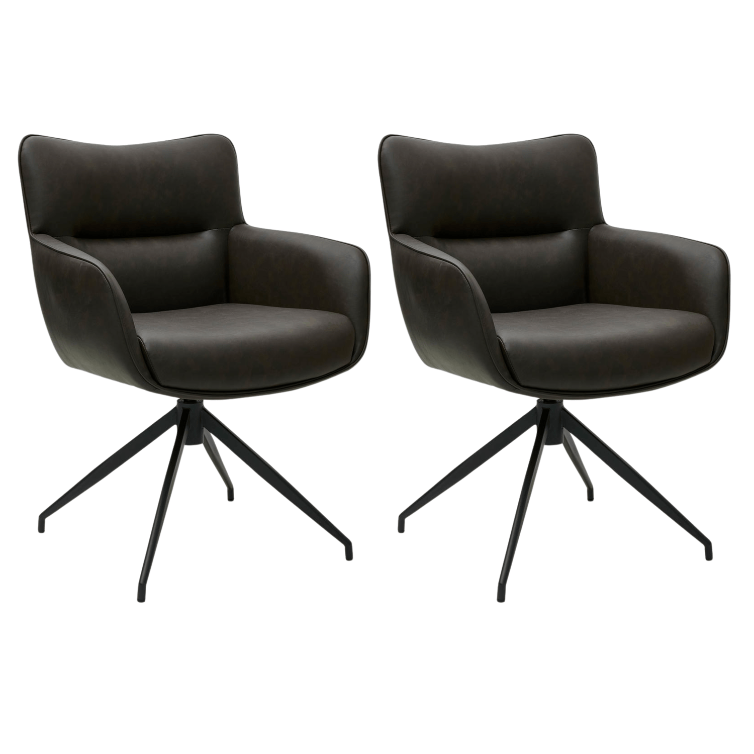 Furnhouse eetkamerstoelen armleuning Jessica - Donkerbruin - Kunstleer - Set van 2