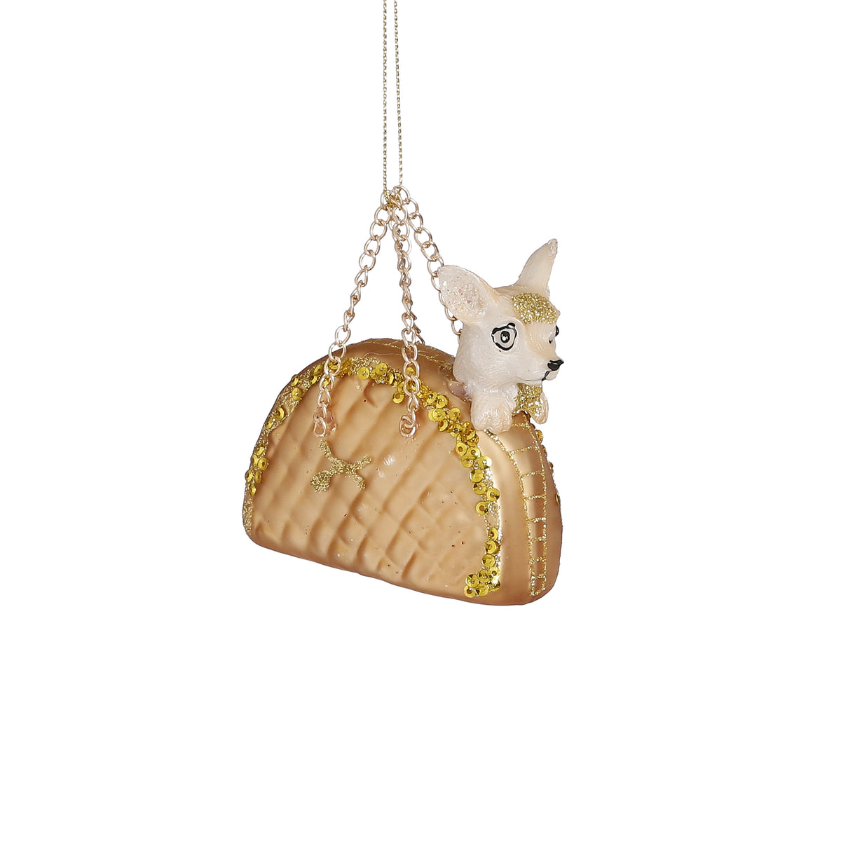 House of Seasons Kerst Ornament Handtas met Hond - L9 x B4 x H8 cm - Goud