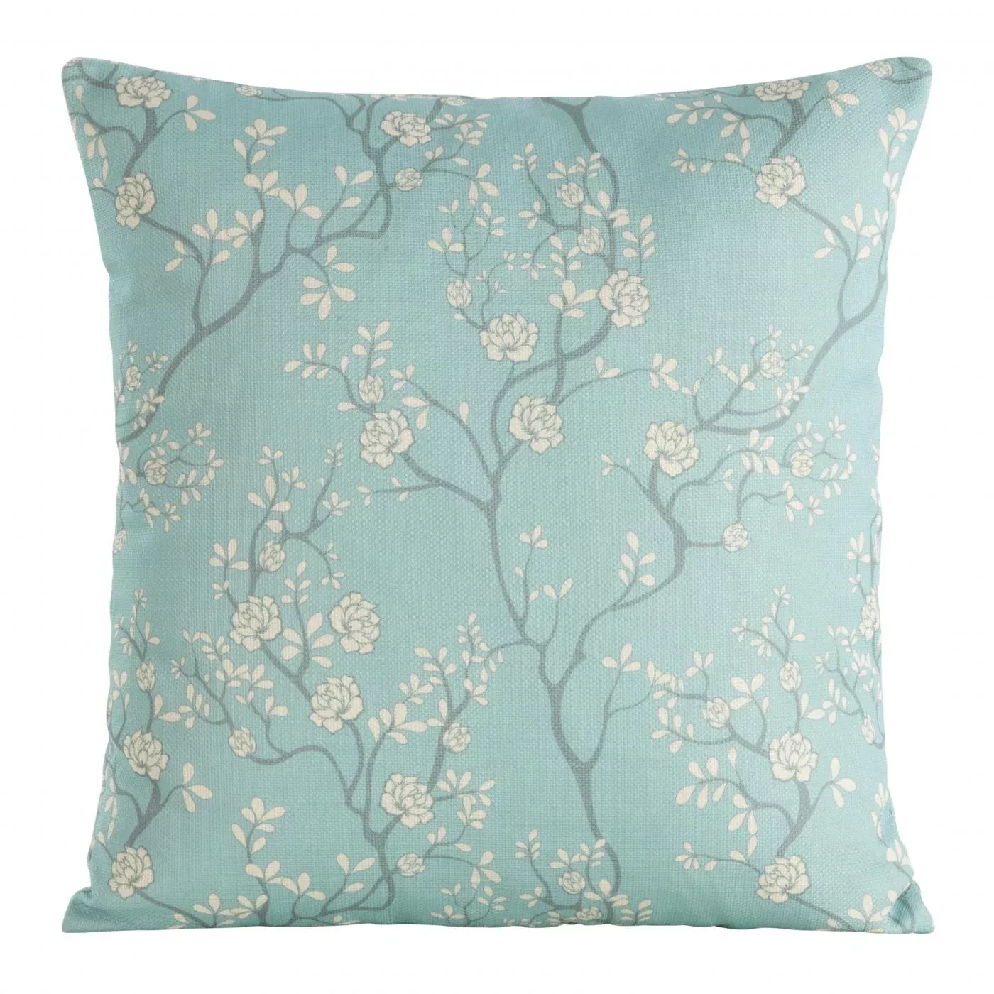 Poszewka na poduszkę 45x45 cm zdobiona kwiatowym printem miętowo, kremowa FLORE 1