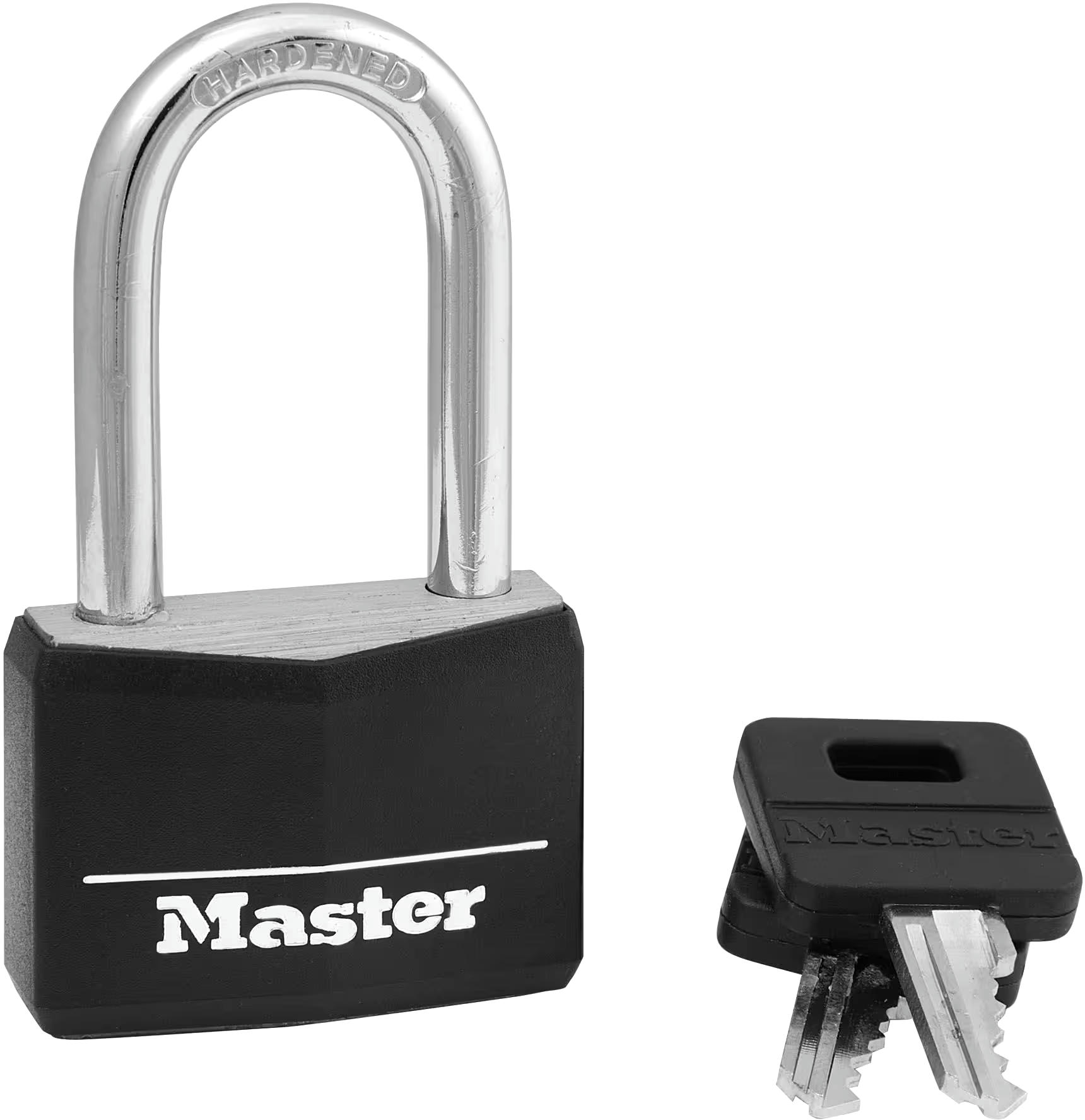 Master Lock 40mm-Wide Vinyl-Covered Solid Body Keyed Padlock with 38mm Shackles, Black