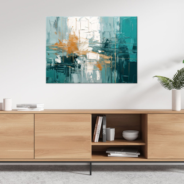 Obraz na płótnie, Abstrakcja malowana turkusowy złoty 60x40