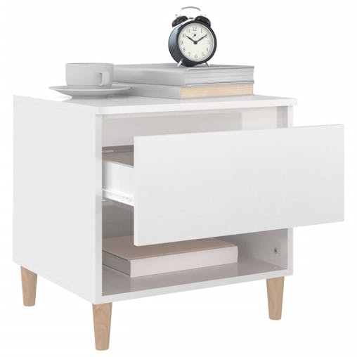 NNEVL Bedside Table High Gloss White 50x46x50 cm Engineered Wood