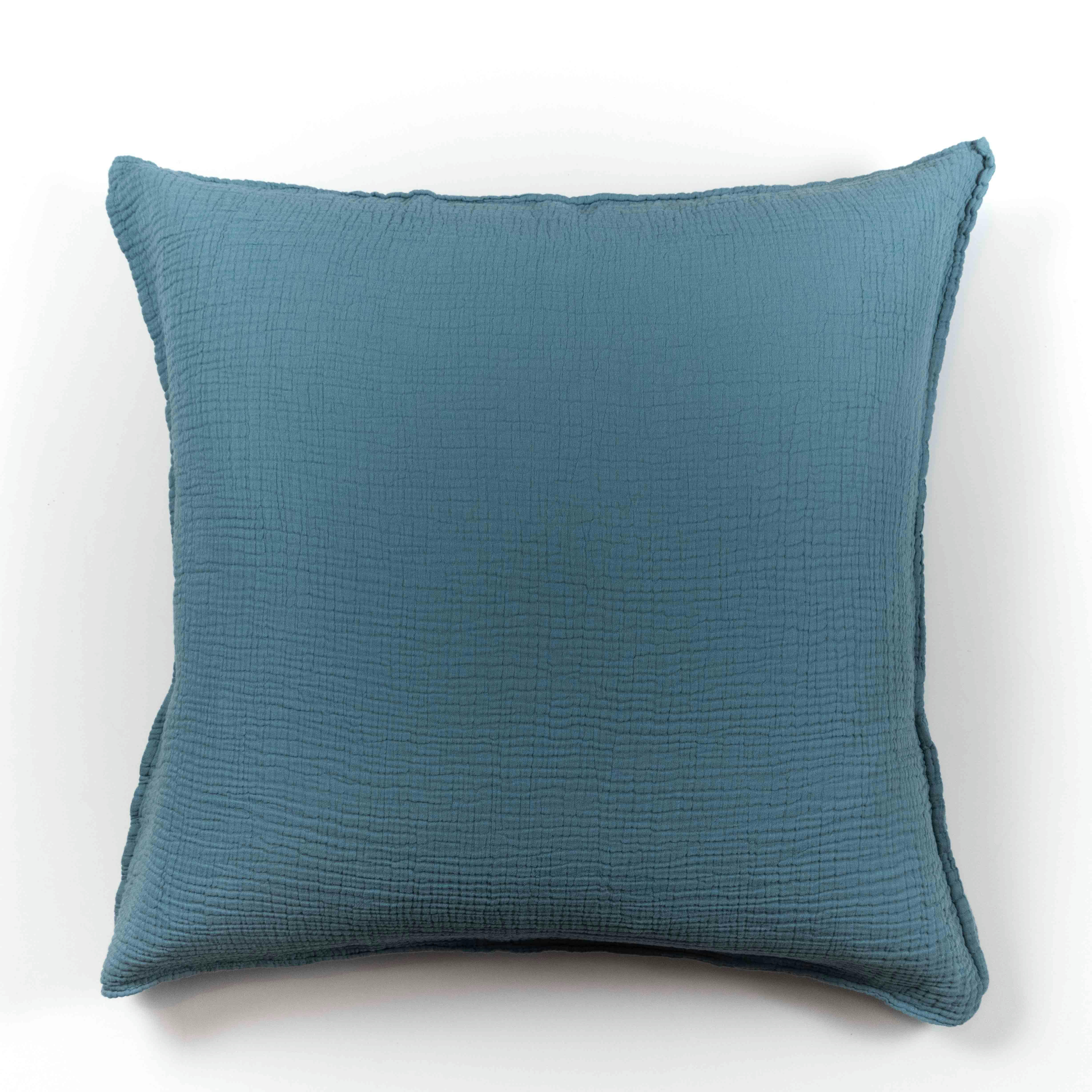 GAZE DE COTON - Taie d'oreiller en gaze de coton bleu fumé 65X65 CM