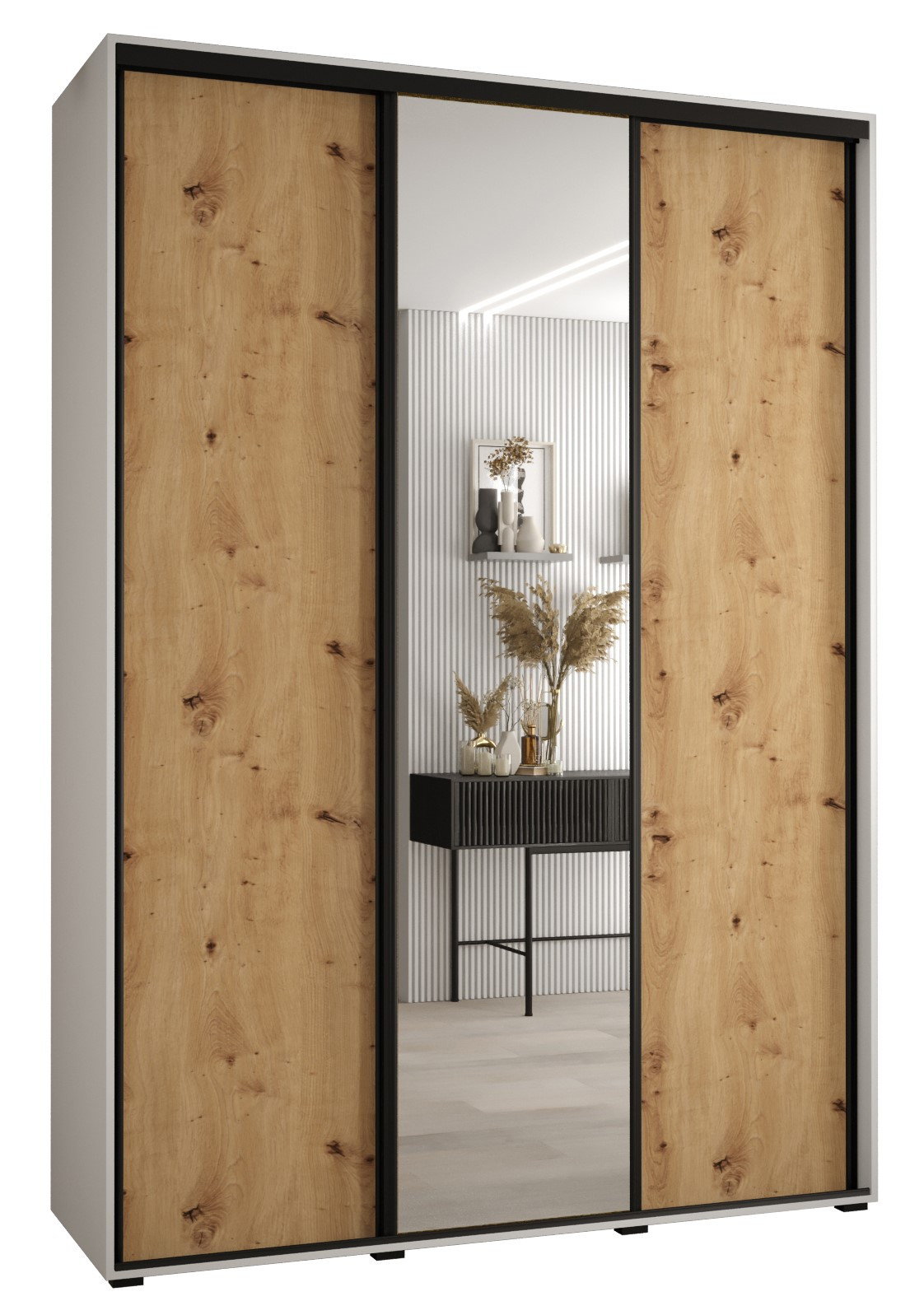 Szafa przesuwna 45 wysoka Davos 3 180 biały artisan czarny