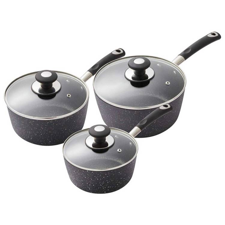 Tower Precision 3 Piece Aluminium Saucepan Set - Black