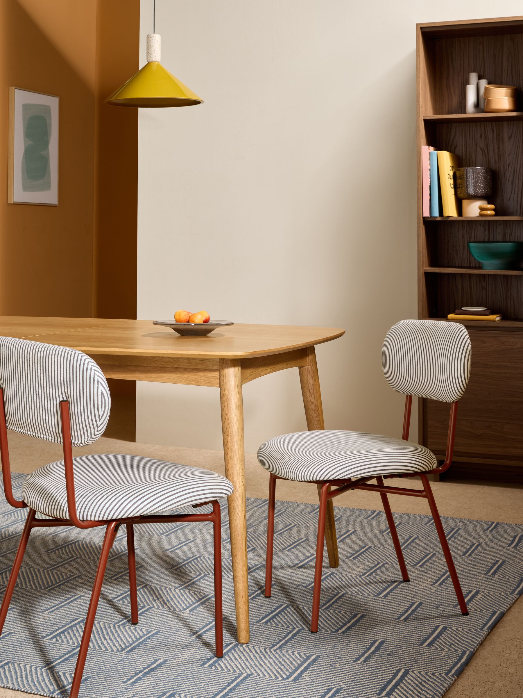 Set of 2 Clemmie Dining Chairs in Fine Stripe Charcoal and Red Legs