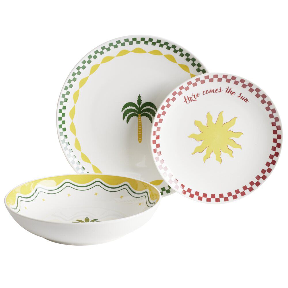 Service vaisselle 12 pièces motif Indie porcelaine blanche