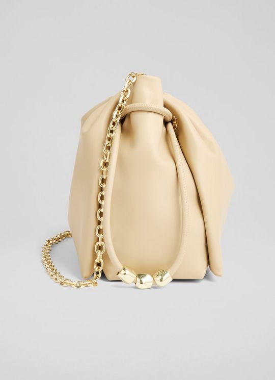 Kendra Light Taupe Leather Bead Crossbody