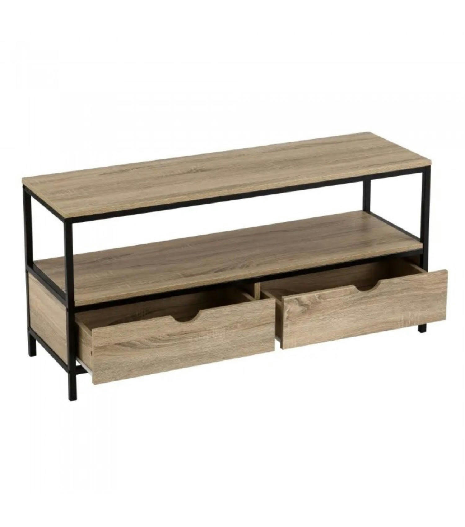 - Meuble de télévision bois MDF et métal noir 2 tiroirs