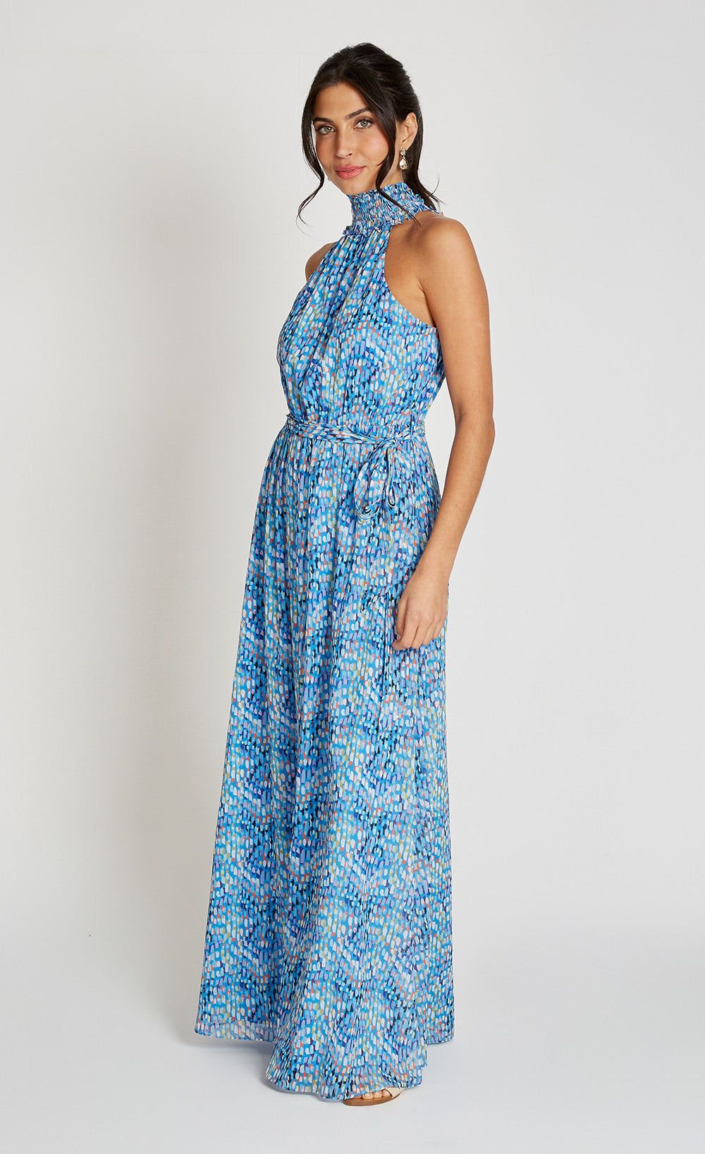 Little Mistress Blue Print Chiffon Maxi Dress