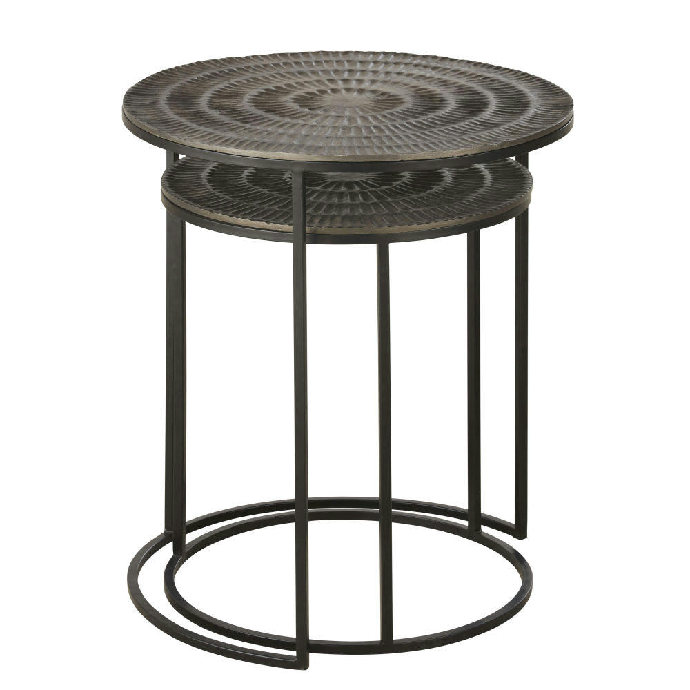 SAFIA - Bouts de canapé en métal et aluminium noir et gris (x2)