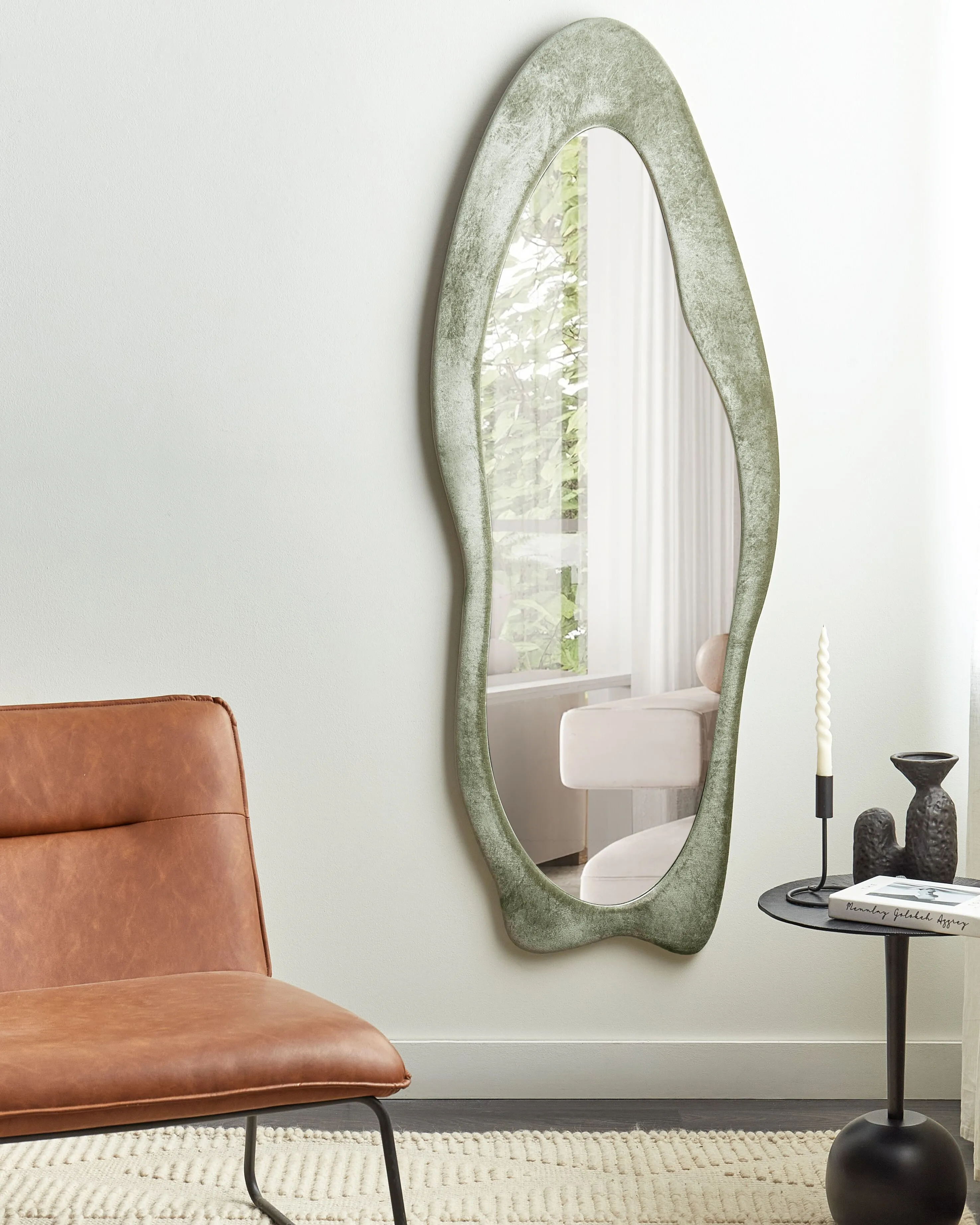 Wall Mirror REIGNY 57 cm 160 cm Velvet Olive Green