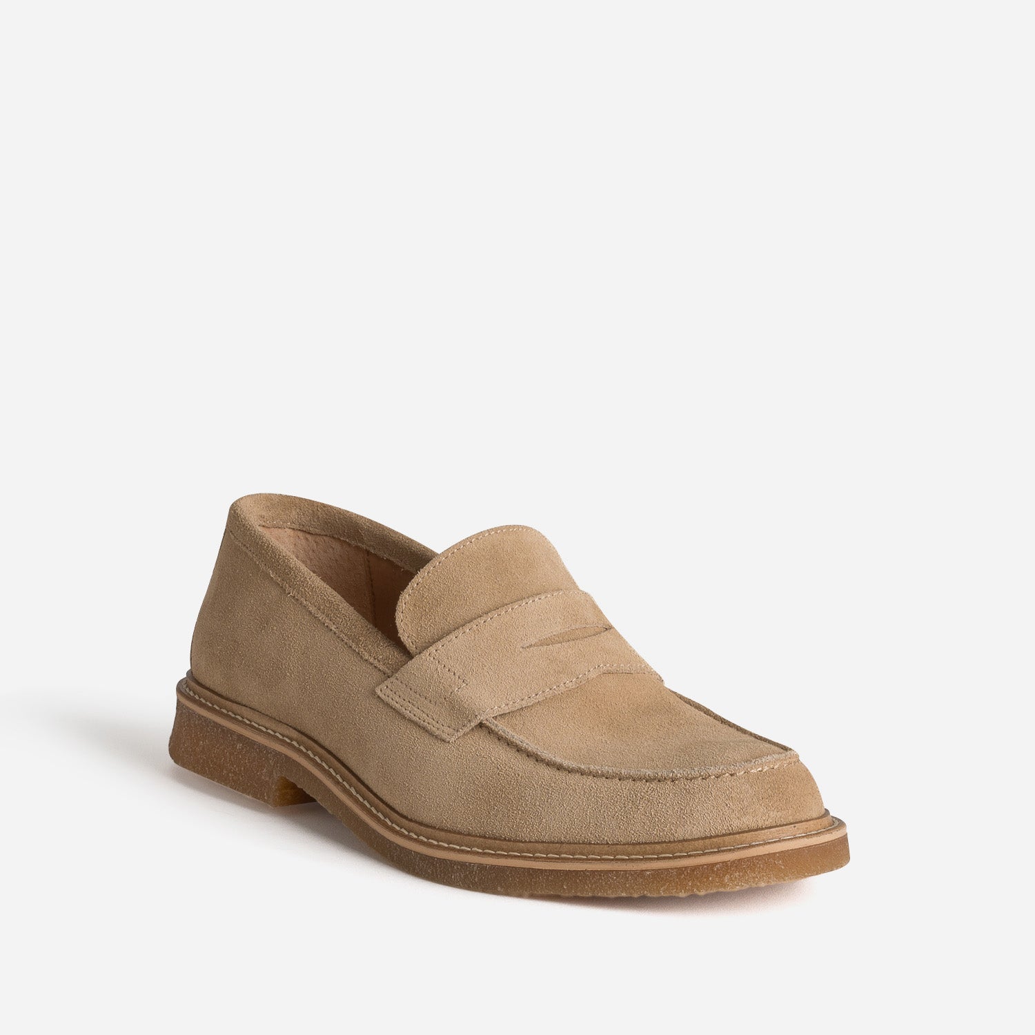 Mocassin beige cuir velours semelle effet crêpe
