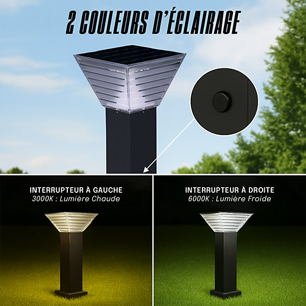 Borne Solaire Carrée Noire 40CM - Pour Cour, Terrasse, Allée - Groupe DDC
