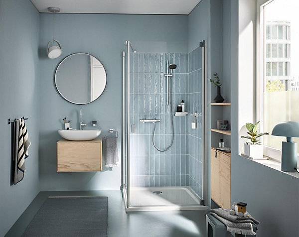 Ensemble mitigeur de douche thermostatique   douchette   flexible et barre, chrome, Grohe Trend