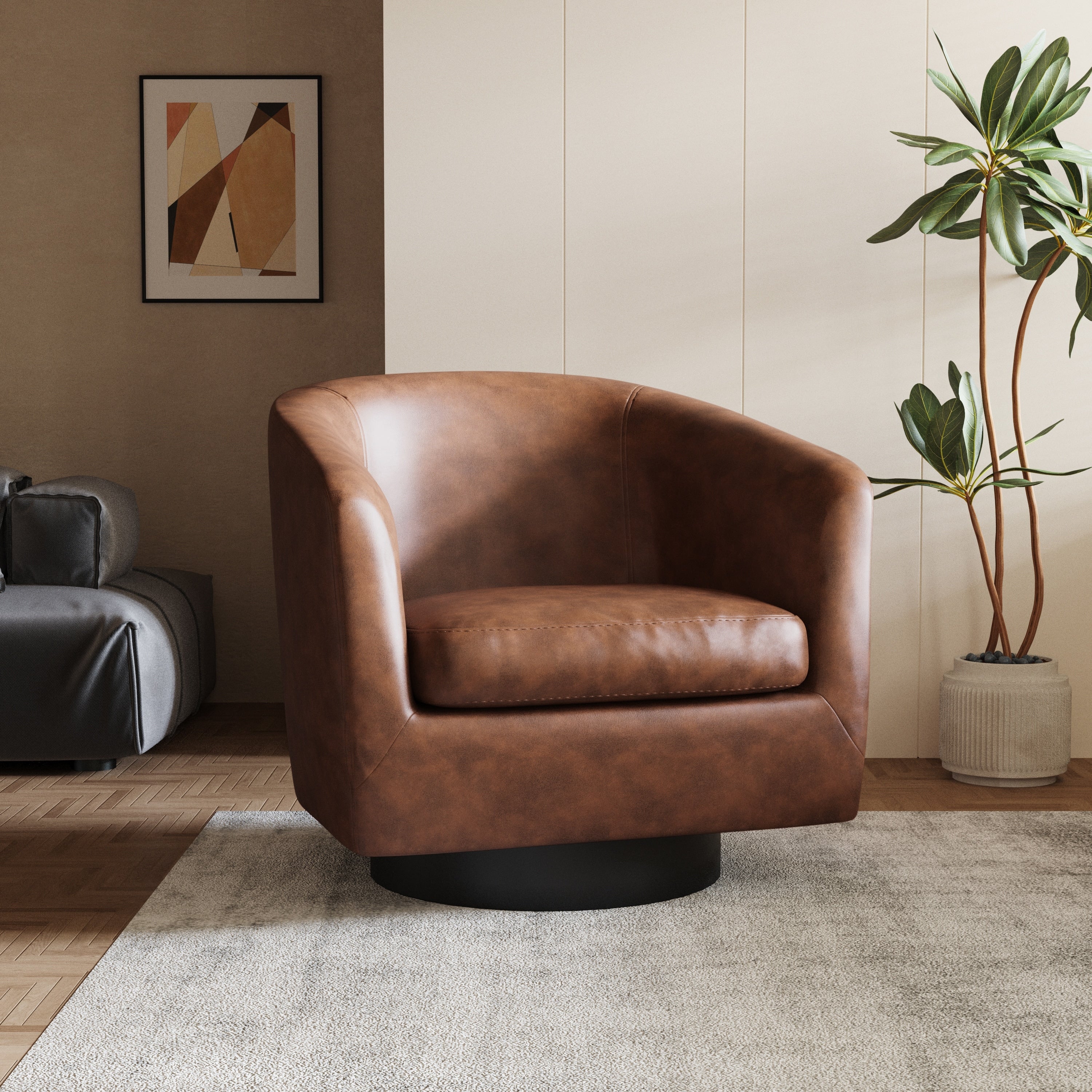 Round Barrel Armchair 360-Degree Swivel Accent Chairs
