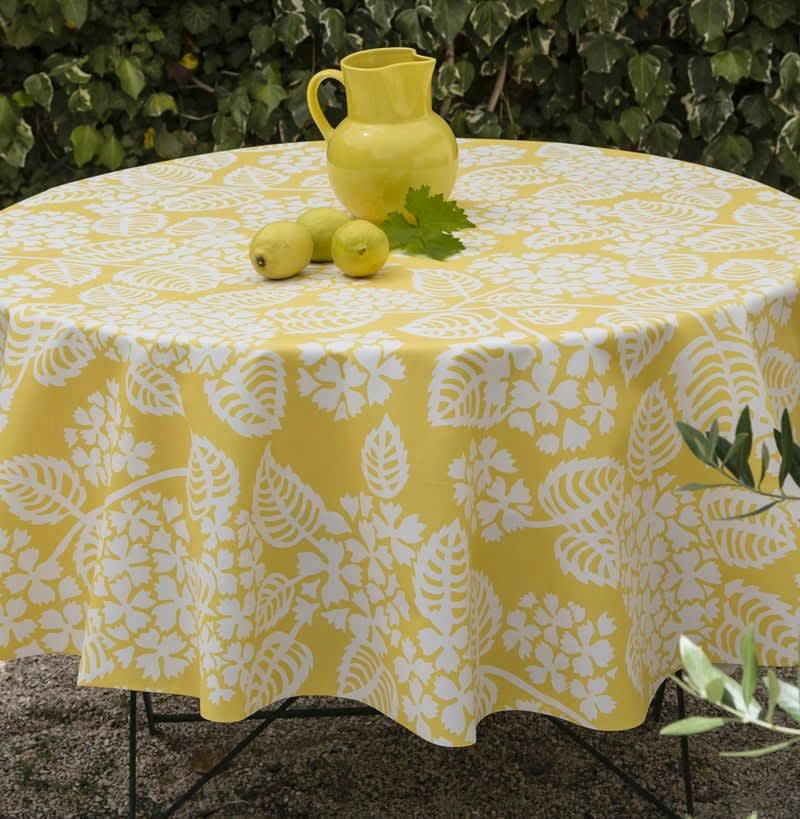 HORTENSIA - Nappe enduite ronde 160 x 160 cm jaune