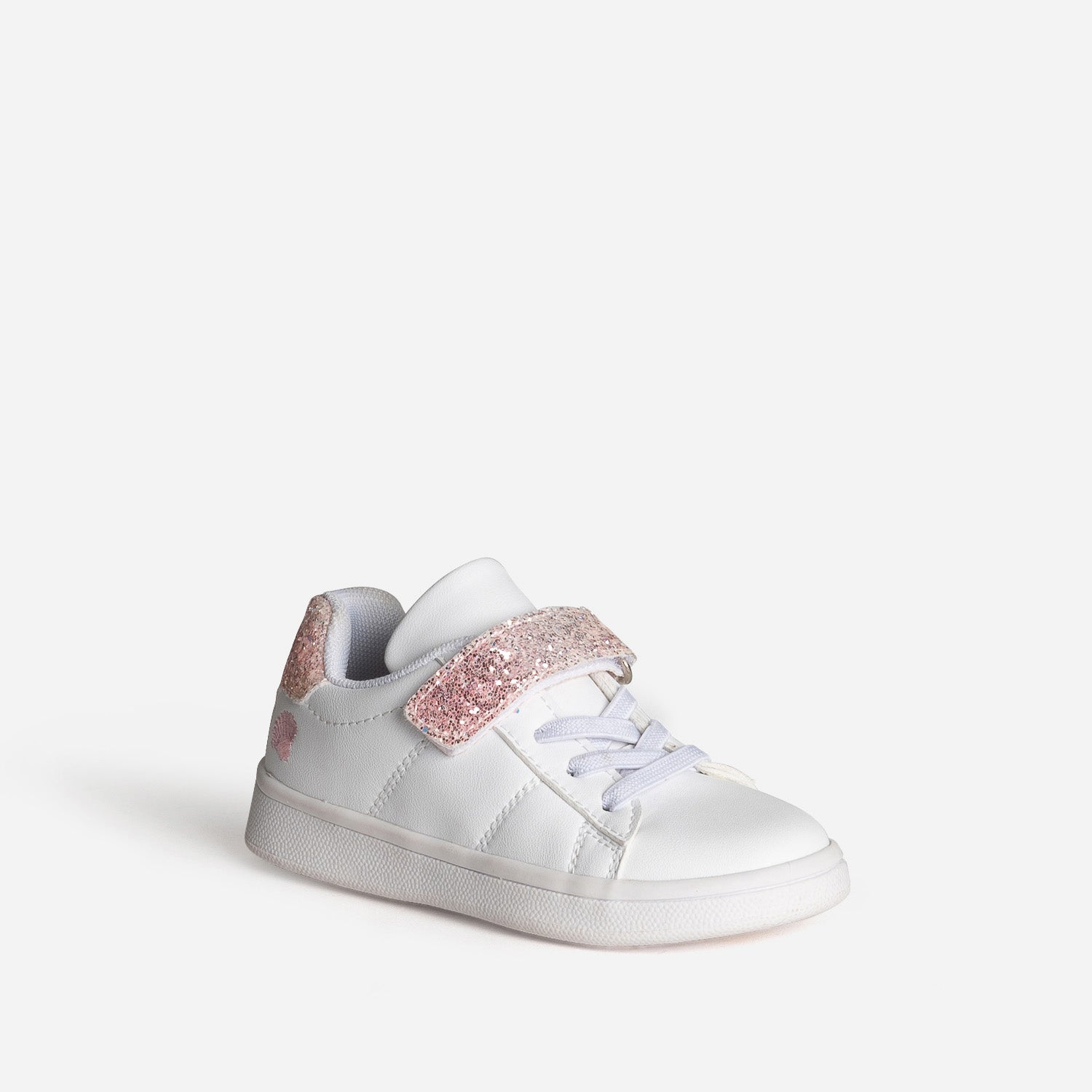 Tennis BUGGY blanche paillettes et broderie roses